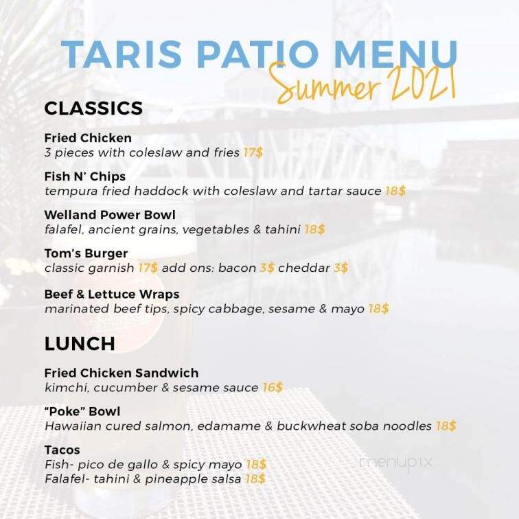 Taris On the Water - Welland, ON menu_pic