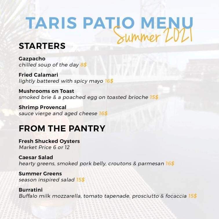 Taris On the Water - Welland, ON menu_pic