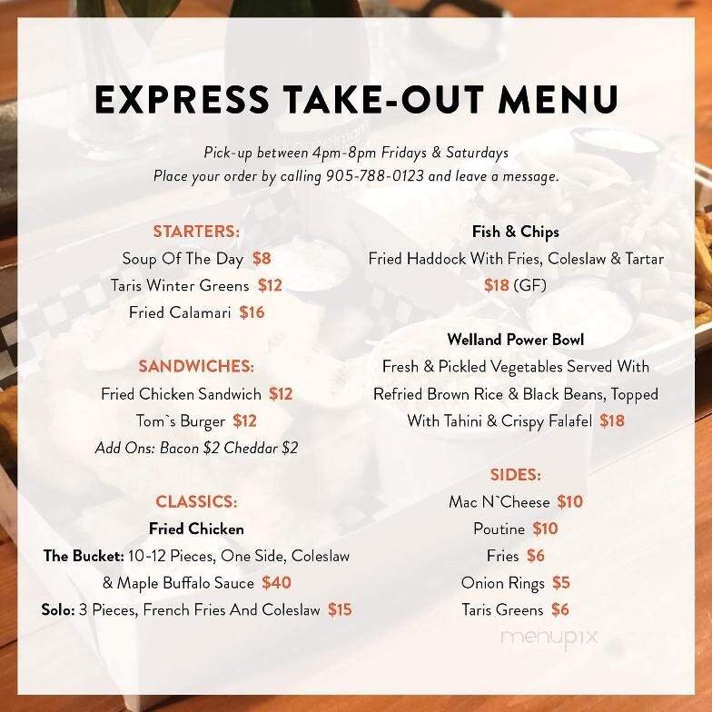 Taris On the Water - Welland, ON menu_pic