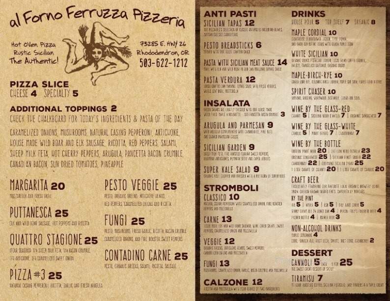 al Forno Ferruzza - Rhododendron, OR menu_pic