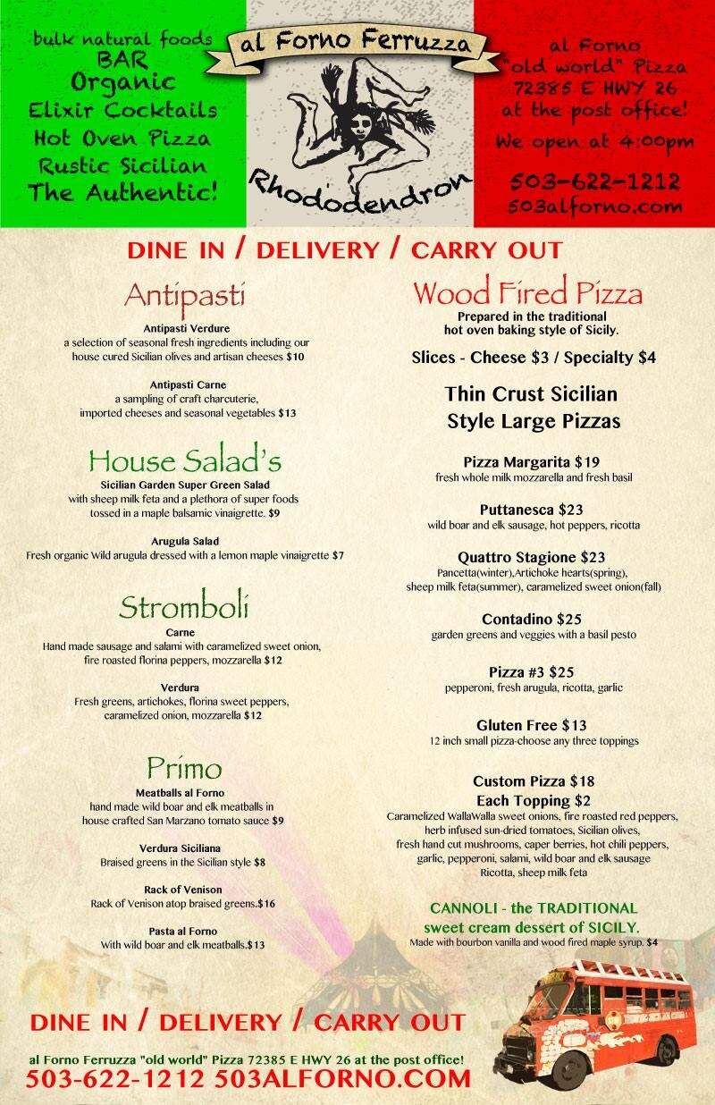 al Forno Ferruzza - Rhododendron, OR menu_pic