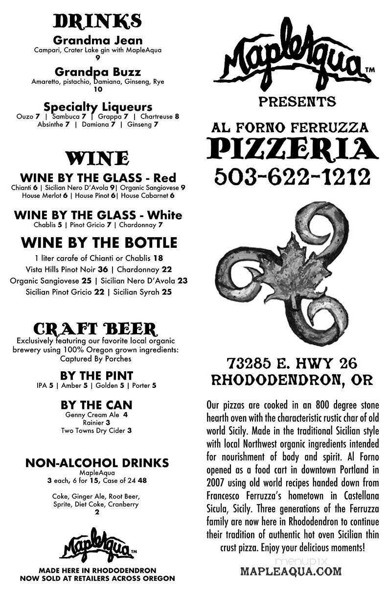 al Forno Ferruzza - Rhododendron, OR menu_pic