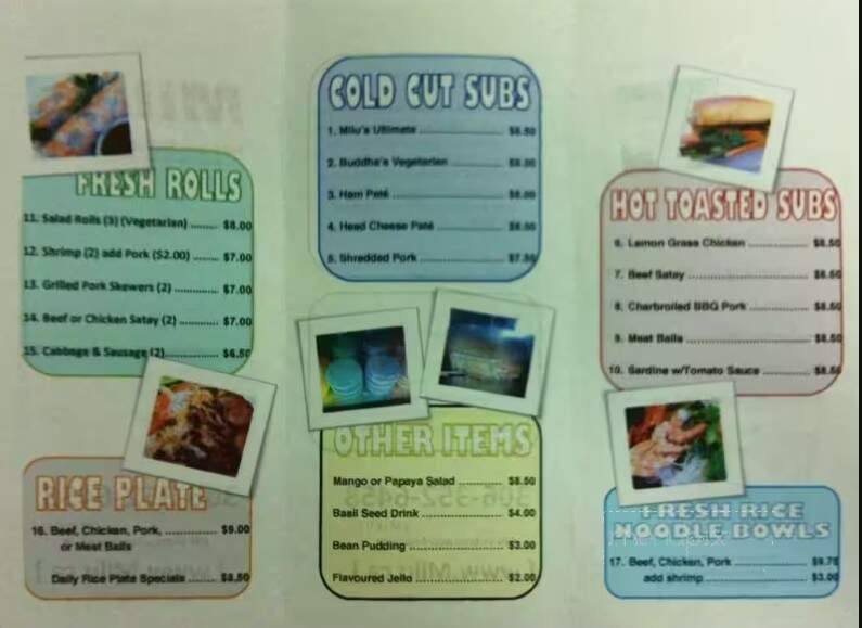 Milu's Fresh Rolls & Subs - Regina, SK menu_pic