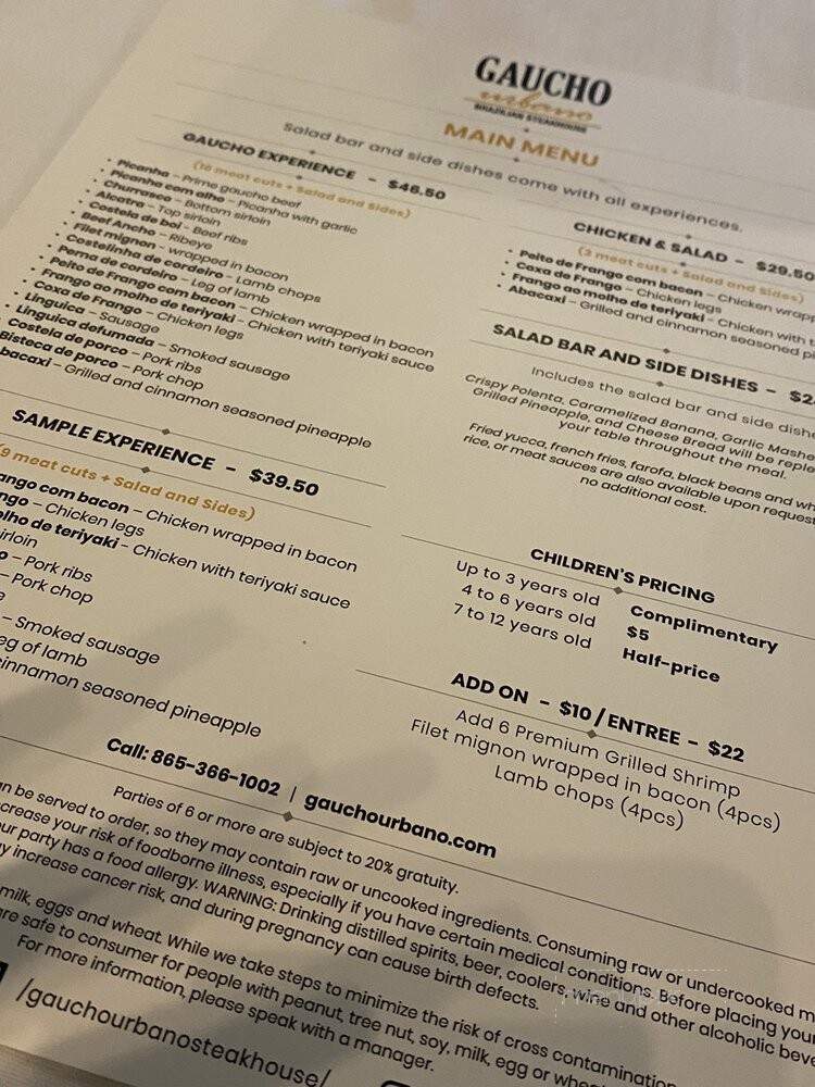 Gaucho Urbano Brazilian Steakhouse - Pigeon Forge, TN menu_pic
