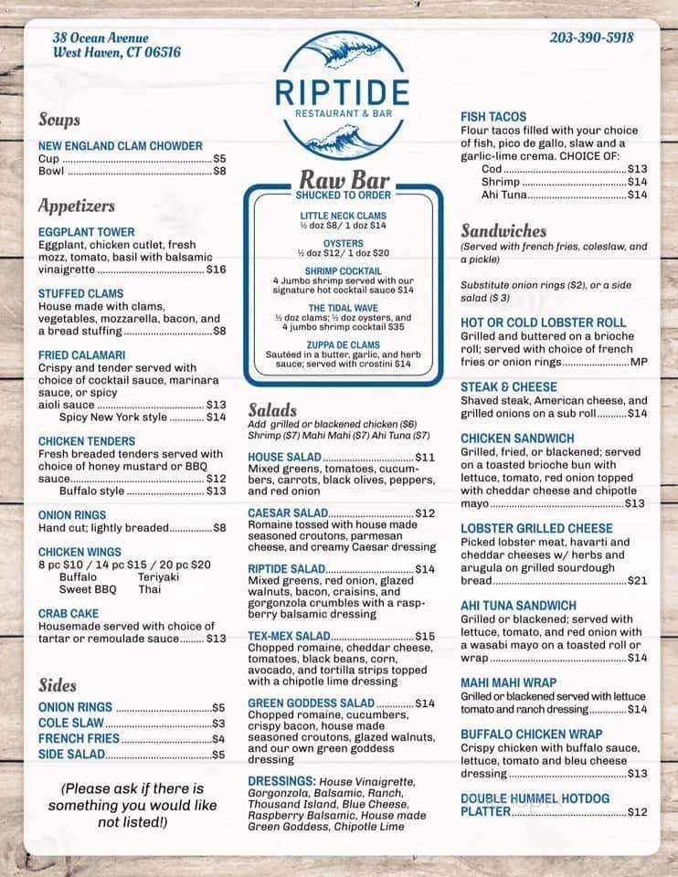 RipTide Restaurant & Bar - West Haven, CT menu_pic