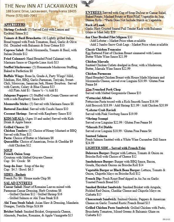 The New Inn at Lackawaxen - Lackawaxen, PA menu_pic