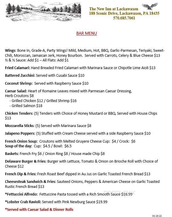 The New Inn at Lackawaxen - Lackawaxen, PA menu_pic