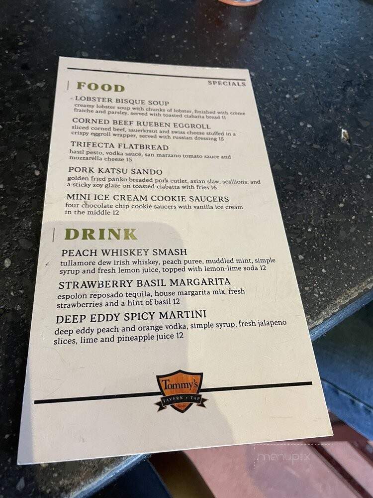 Tommy's Tavern + Tap - Bridgewater Township, NJ menu_pic