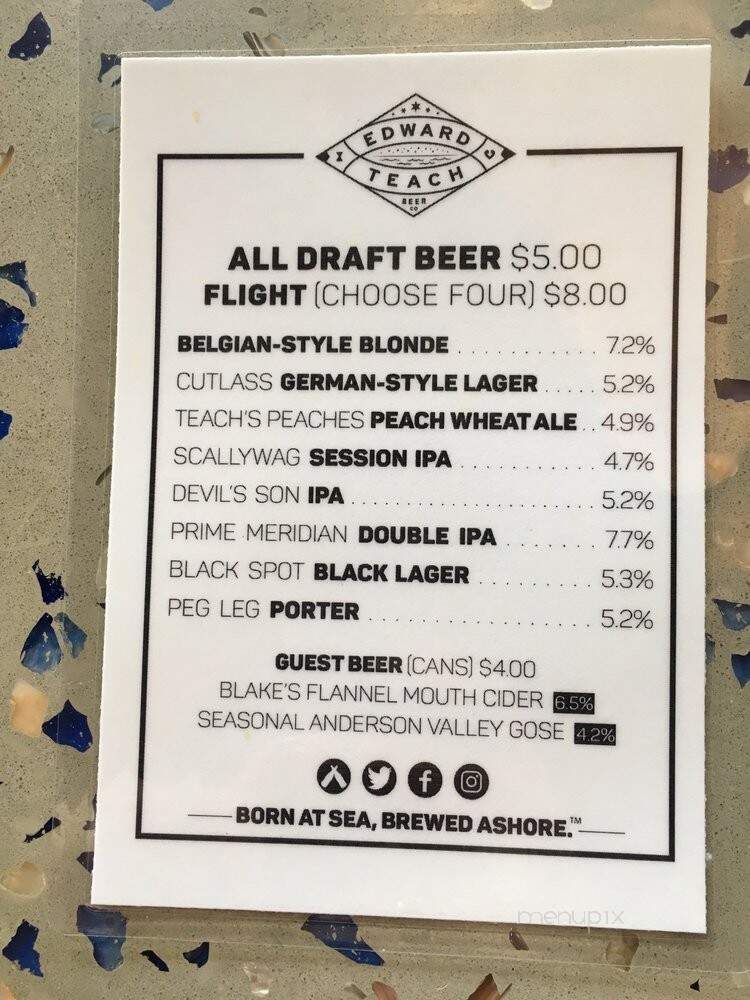 Edward Teach Brewing - Wilmington, NC menu_pic