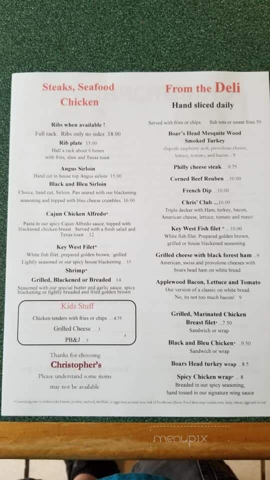 Christopher's Grill & Bar - Lake Wylie, SC menu_pic