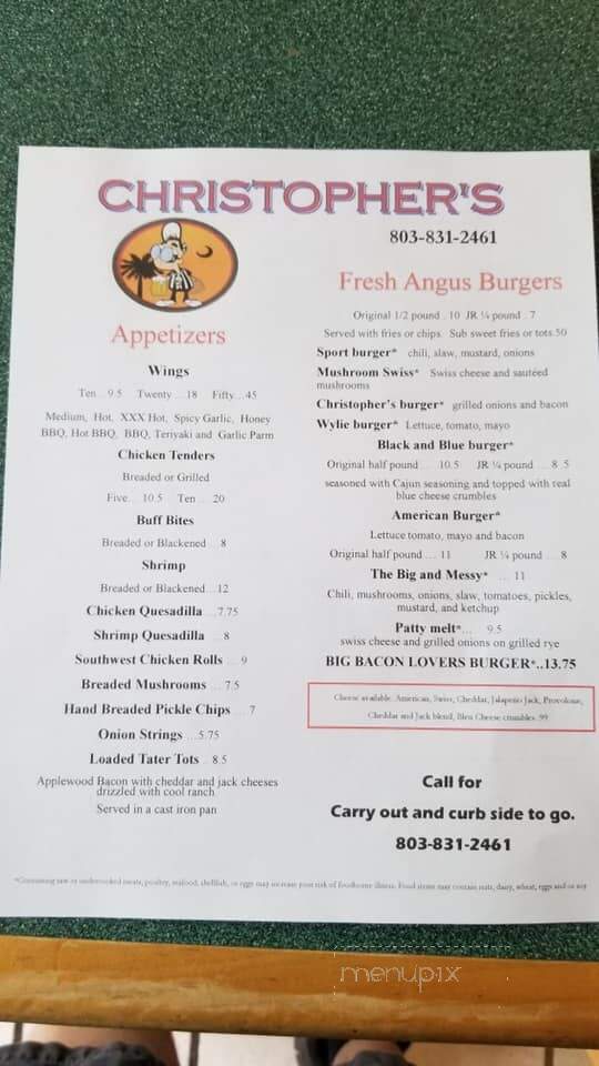 Christopher's Grill & Bar - Lake Wylie, SC menu_pic