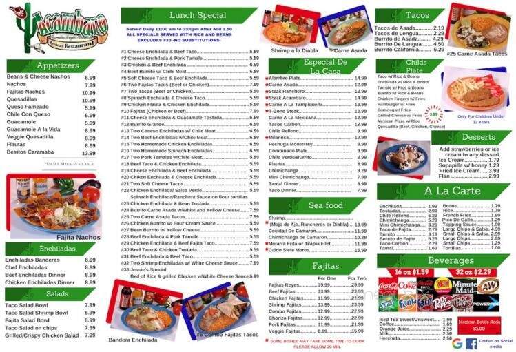 Acambaro Mexican Restaurant - Rogers, AR menu_pic