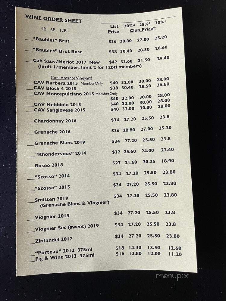 Four Brix Winery & Tasting Room - Ventura, CA menu_pic