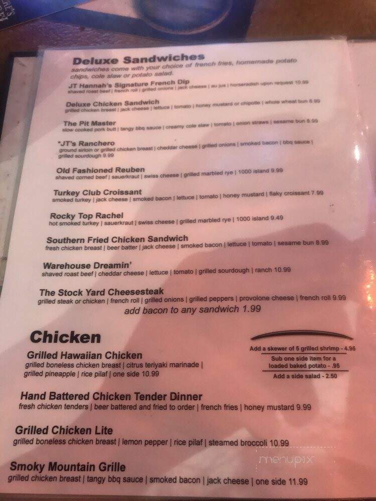 J.T. Hannah's Kitchen - Pigeon Forge, TN menu_pic