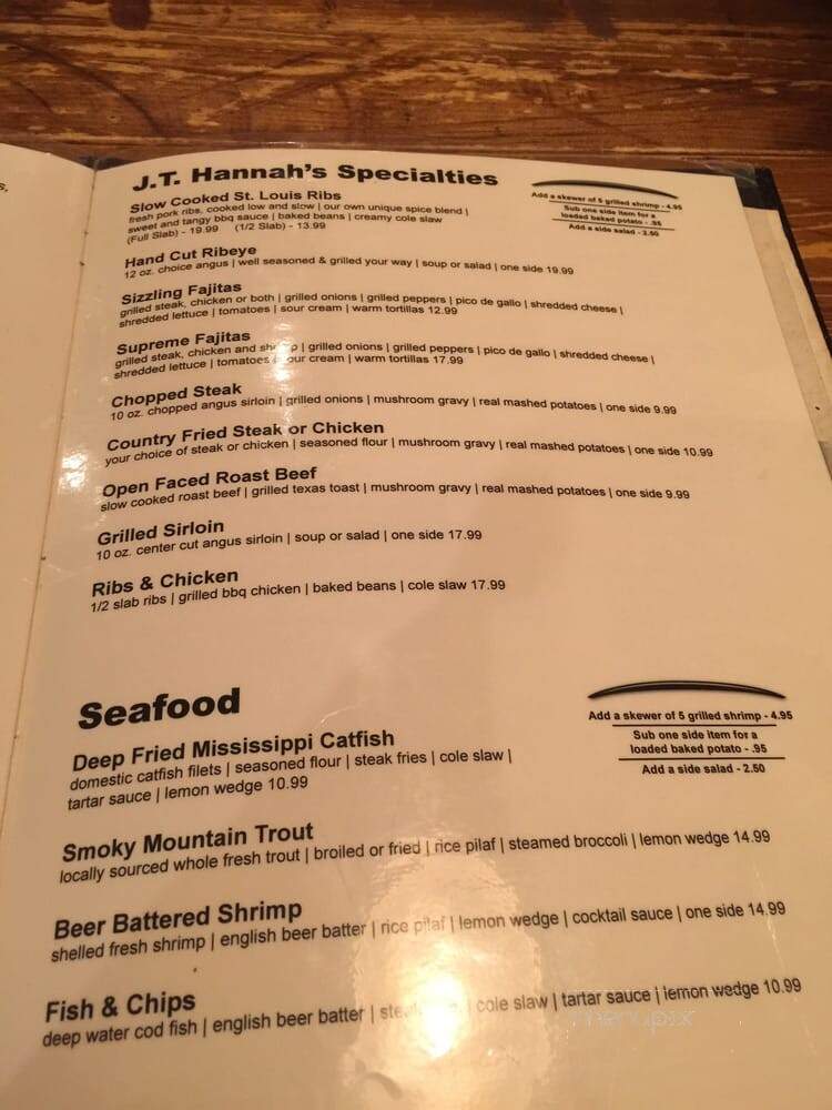 J.T. Hannah's Kitchen - Pigeon Forge, TN menu_pic