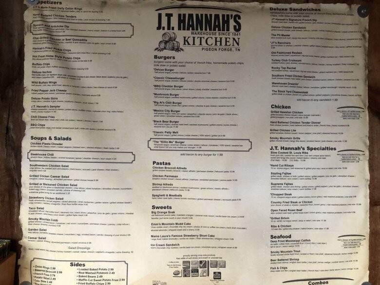 J.T. Hannah's Kitchen - Pigeon Forge, TN menu_pic