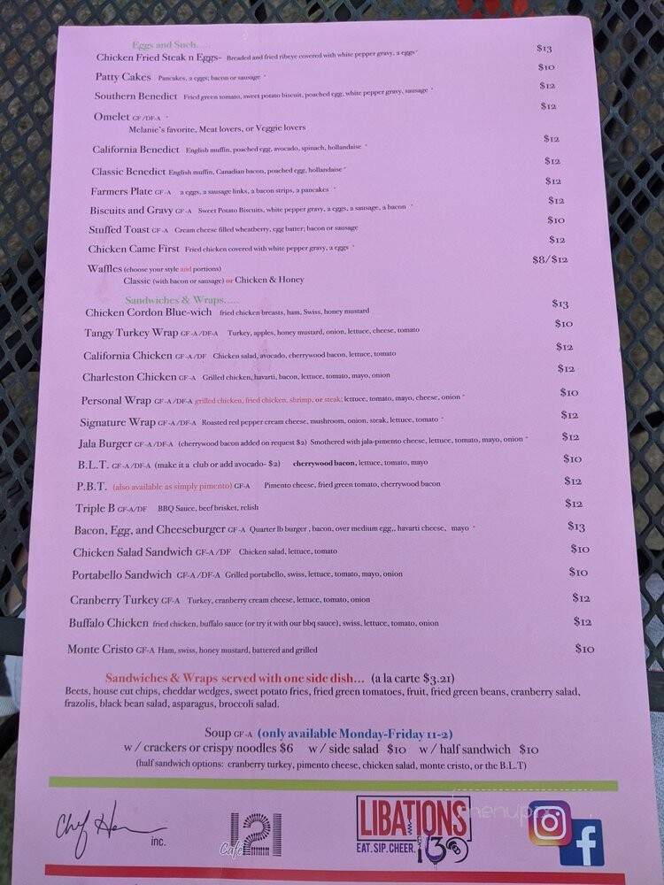 Cafe 121 - Sanford, NC menu_pic