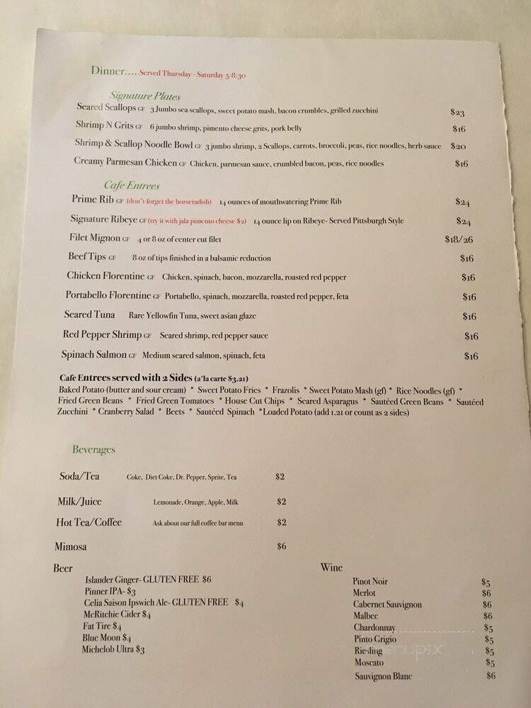 Cafe 121 - Sanford, NC menu_pic