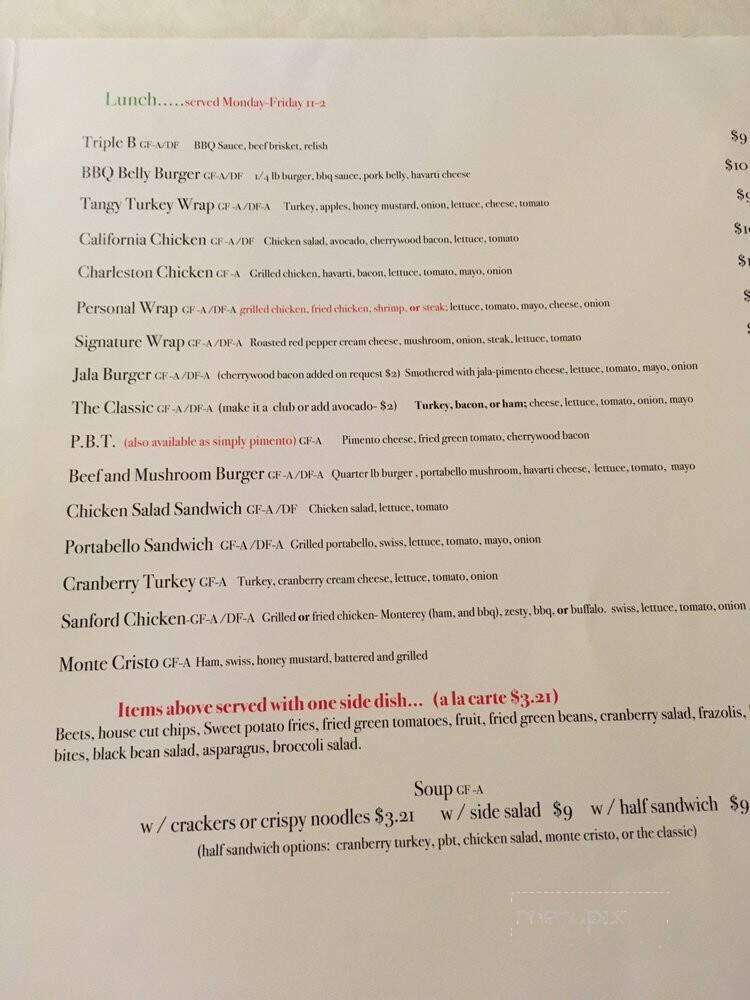 Cafe 121 - Sanford, NC menu_pic
