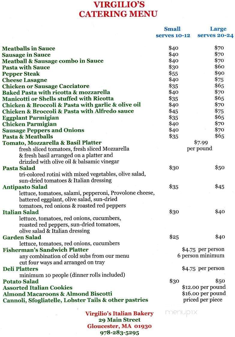 Virgilio's Italian Bakery - Gloucester, MA menu_pic