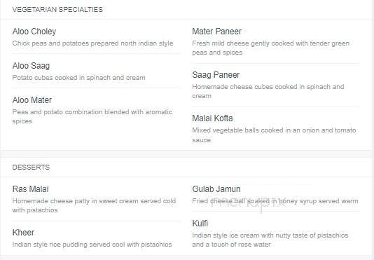 Raja India - Mason, OH menu_pic