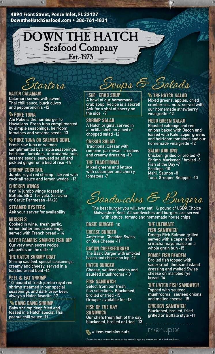 Down The Hatch Seafood Restaurant - Ponce Inlet, FL menu_pic