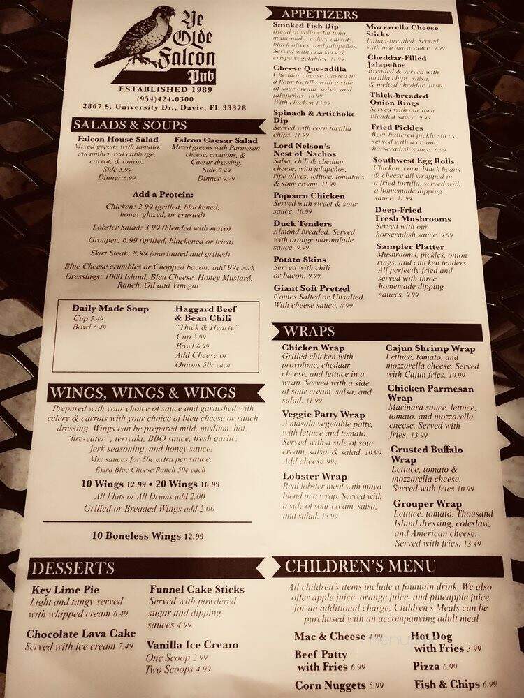 Ye Olde Falcon Pub - Davie, FL menu_pic