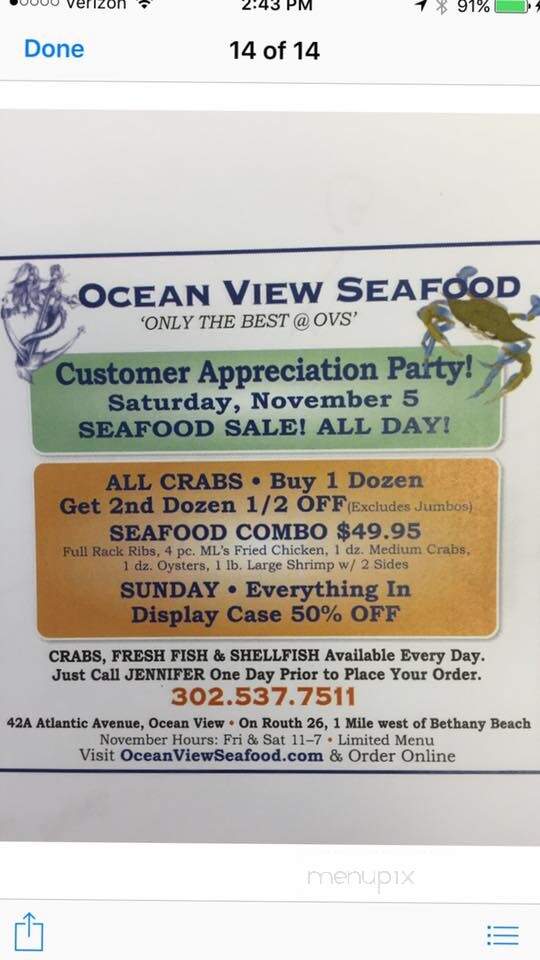 Ocean View Seafood - Ocean View, DE menu_pic
