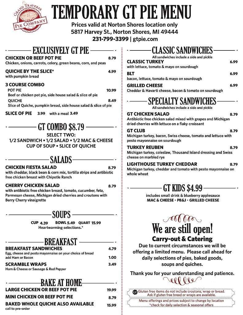 Grand Traverse Pie Co Bakery - Muskegon, MI menu_pic