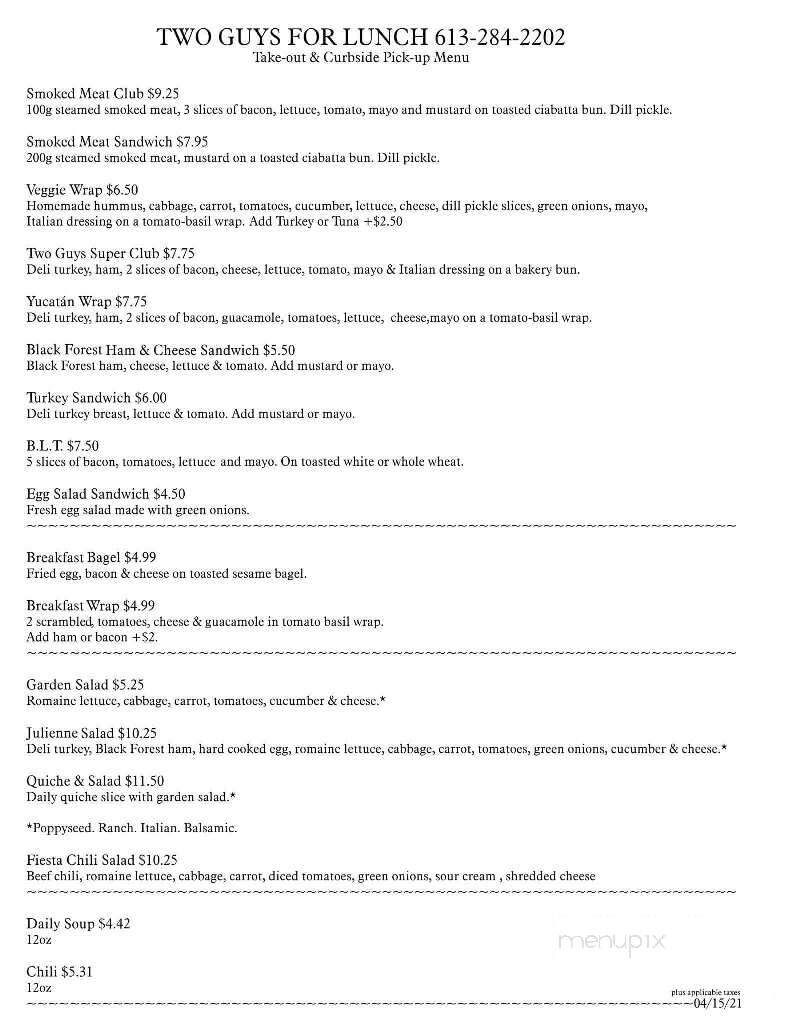 Two Guys For Lunch - Smiths Falls, ON menu_pic