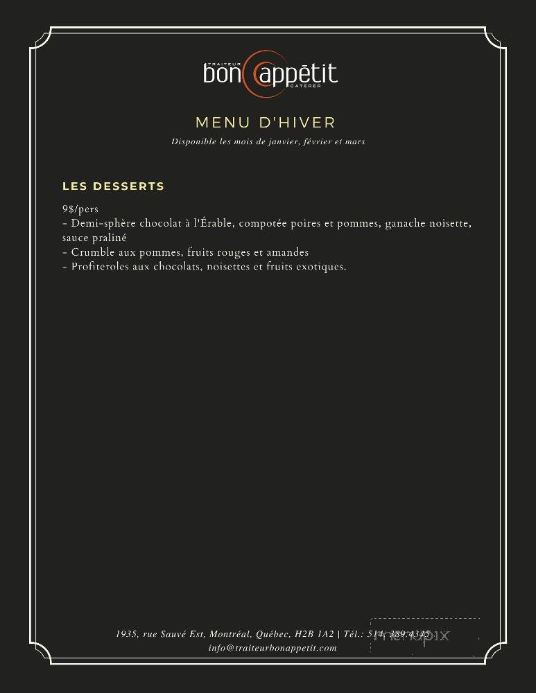 Traiteur Bon Appetit Inc - Montreal, QC menu_pic