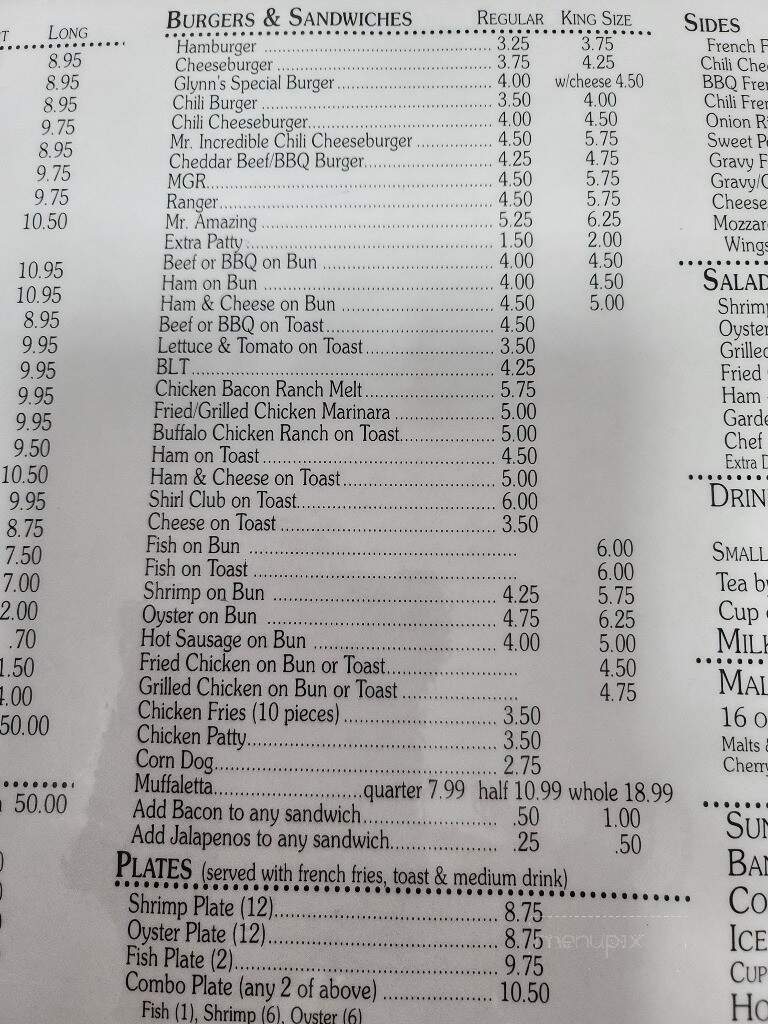 Glynn's Drive Inn - Bogalusa, LA menu_pic
