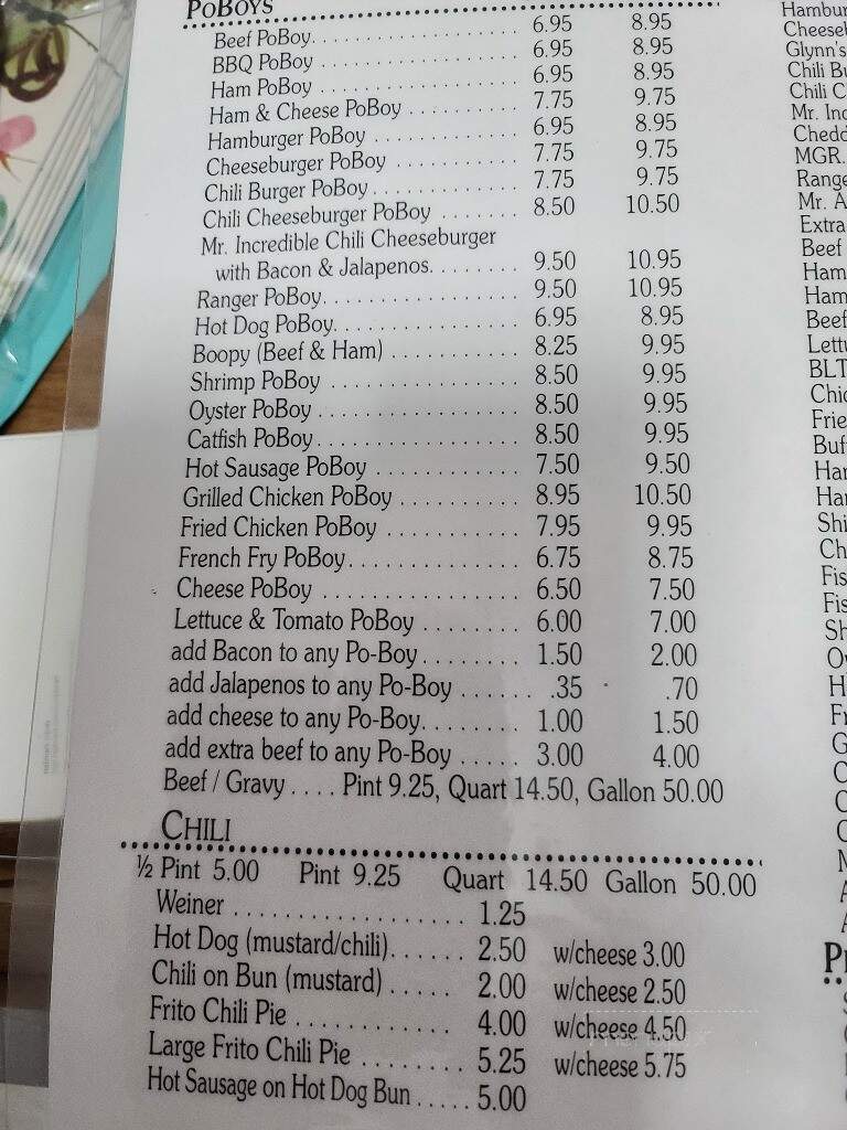 Glynn's Drive Inn - Bogalusa, LA menu_pic