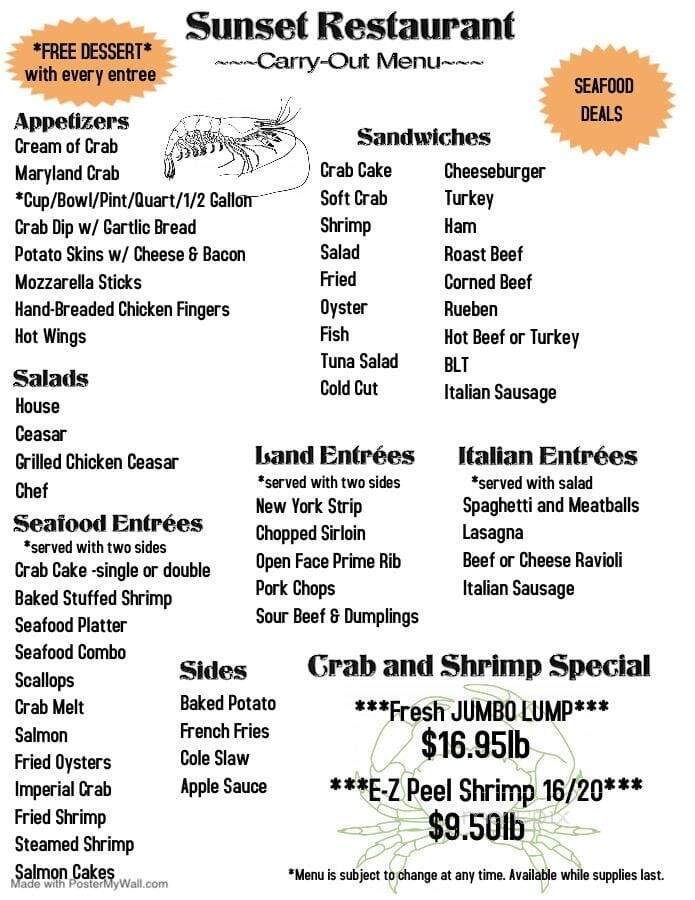 Sunset Restaurant - Glen Burnie, MD menu_pic