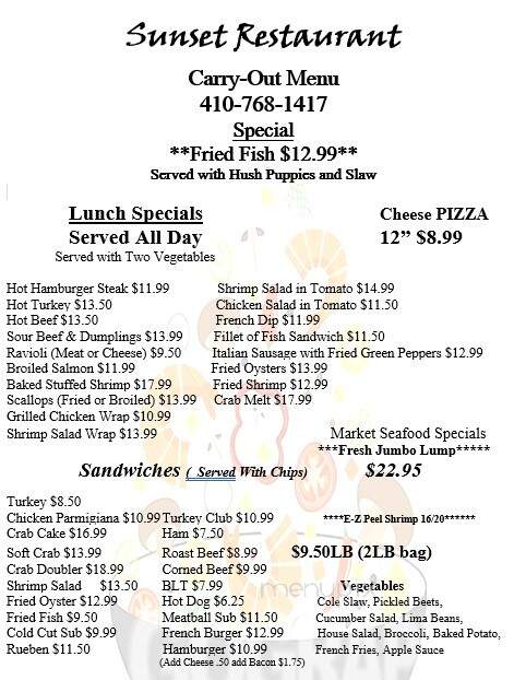 Sunset Restaurant - Glen Burnie, MD menu_pic