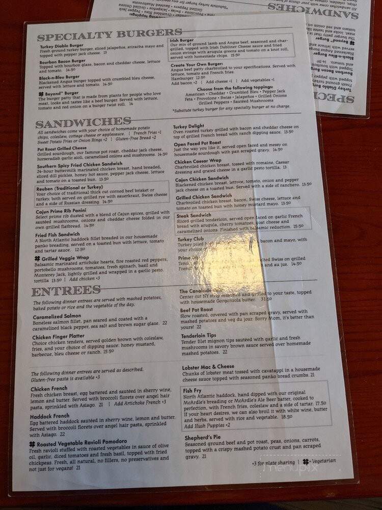 McArdles Restaurant - Fairport, NY menu_pic