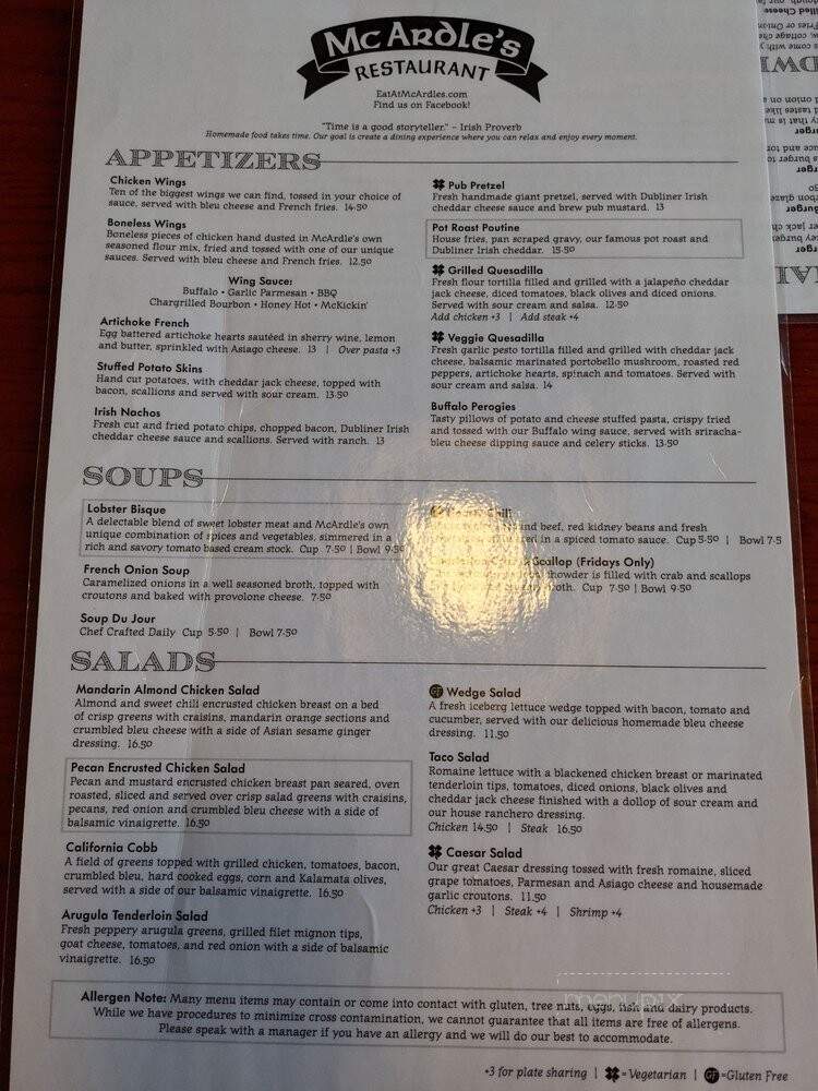 McArdles Restaurant - Fairport, NY menu_pic