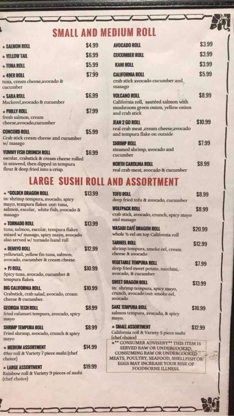 Wasabi Cafe - Concord, NC menu_pic