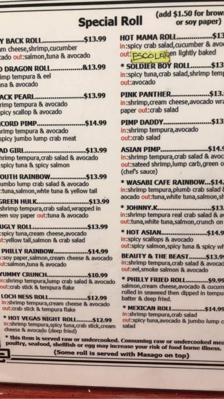 Wasabi Cafe - Concord, NC menu_pic