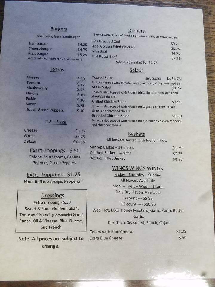 Hickory Nut Inn - Tidioute, PA menu_pic
