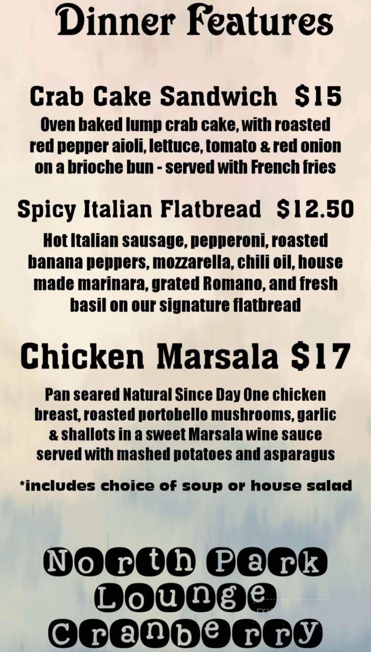 North Park Lounge Deckhouse - Cranberry Township, PA menu_pic