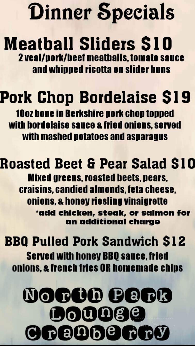 North Park Lounge Deckhouse - Cranberry Township, PA menu_pic