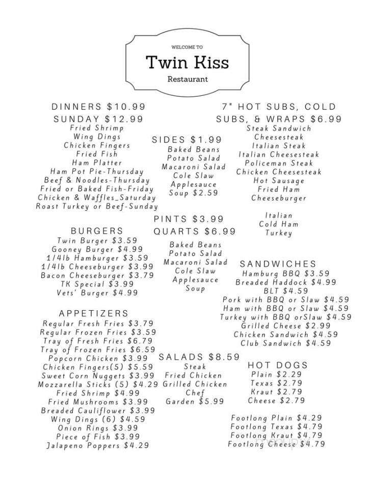 Twin Kiss Restaurant - Howard, PA menu_pic