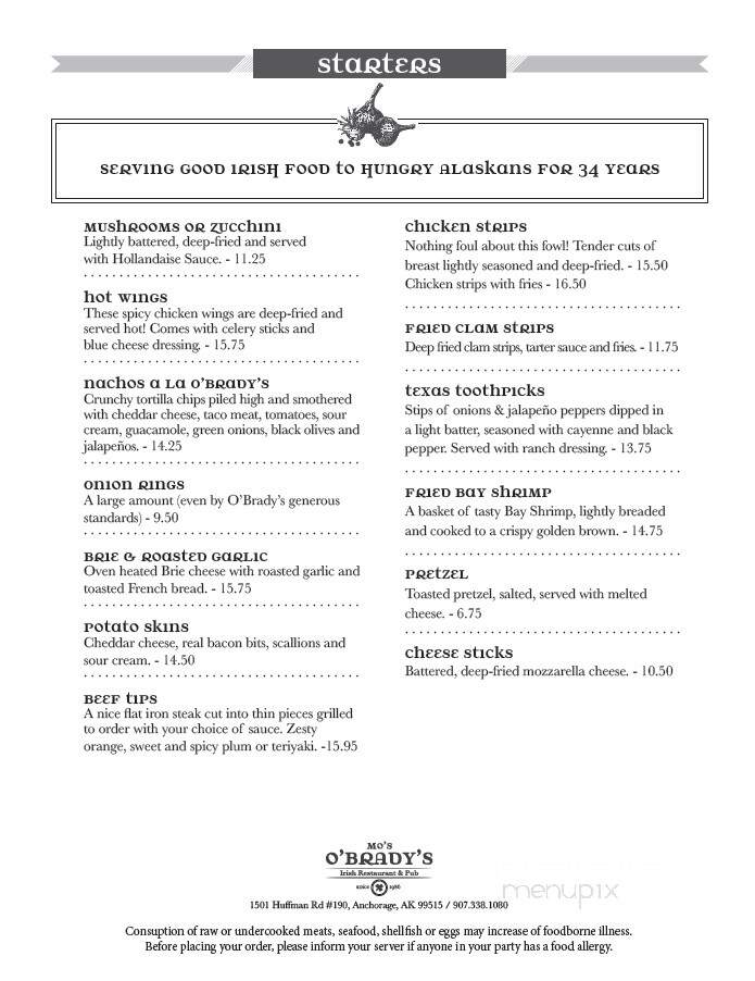Mo's O'Brady's - Anchorage, AK menu_pic