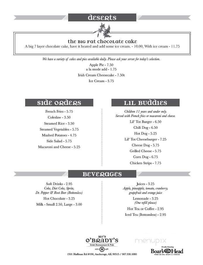 Mo's O'Brady's - Anchorage, AK menu_pic