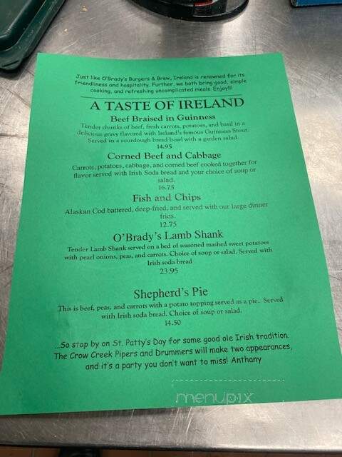 Mo's O'Brady's - Anchorage, AK menu_pic