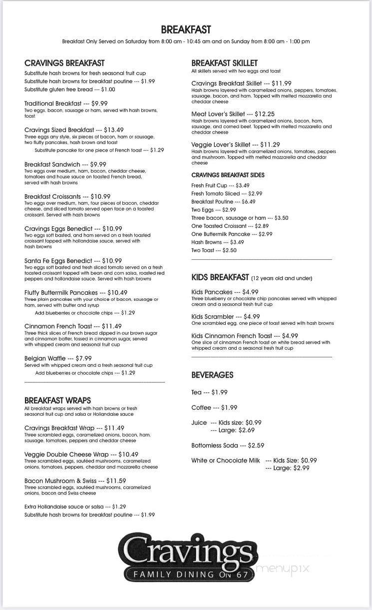 Cravings Restaurant - Stonewall, MB menu_pic