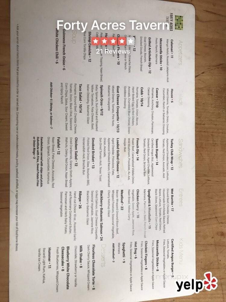 Forty Acres Tavern - Boyne Falls, MI menu_pic