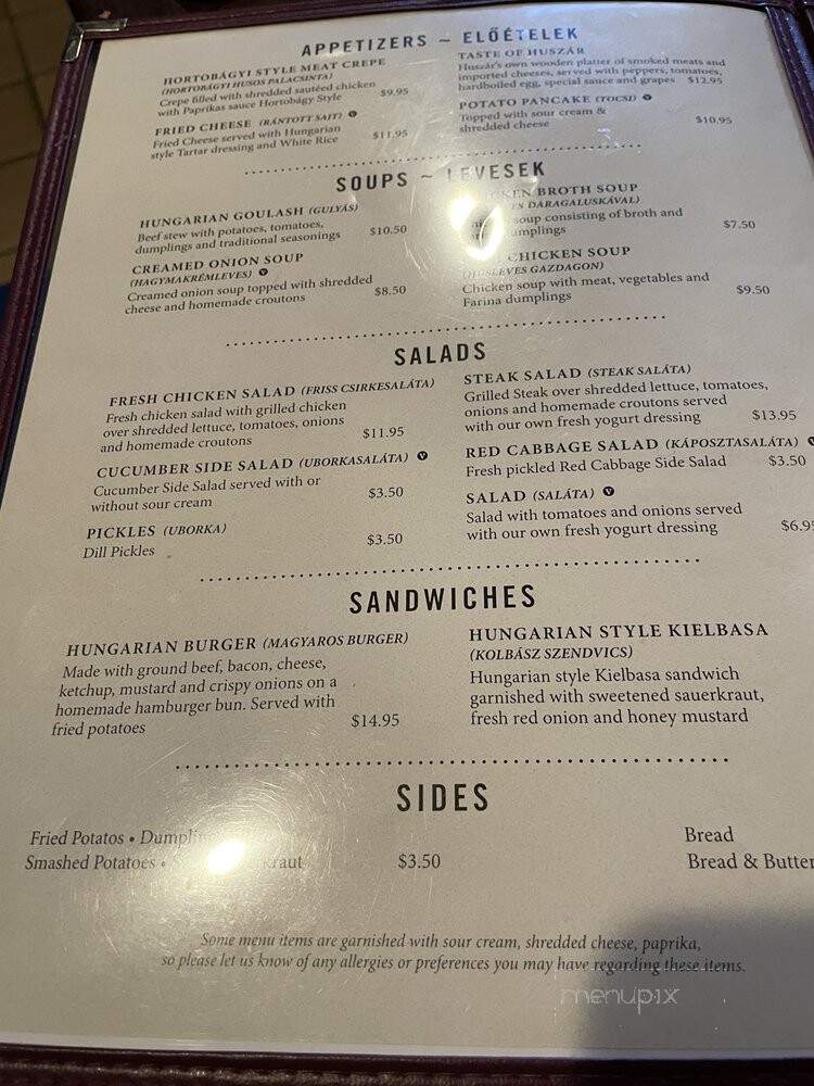 Huszar - Pittsburgh, PA menu_pic