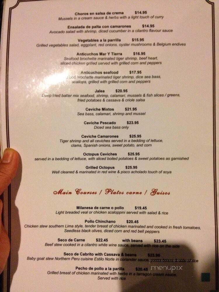 Paracas Peruvian - Toronto, ON menu_pic
